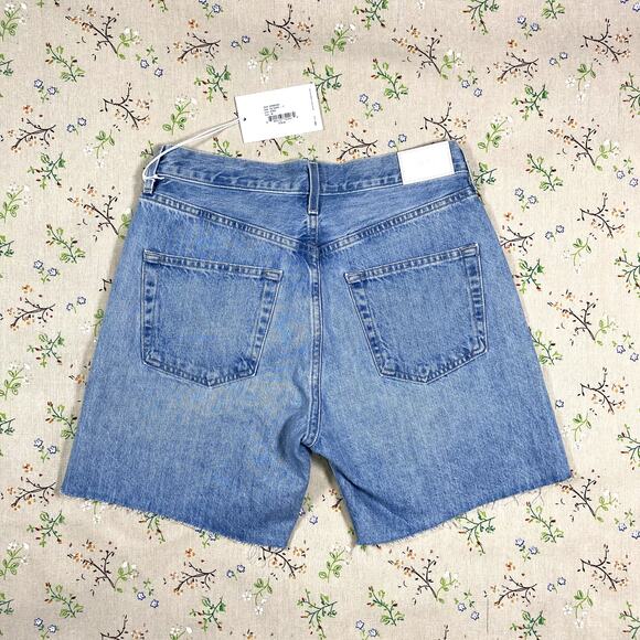 EDWIN Denim Short Cai 7-inch Inseam Light Wash Blue Sz 28 Raw Hem High Rise Boho - Picture 6 of 9